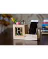Pine Wood Pen Stand With Mobile Holder