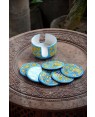 Handmade Blue Pottery specially design Coffe/Tea coasters, Set of 6 costers with coster stand floral print MultiColour