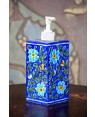 Handmade Blue Pottery Bathroom Ensemble 1 pieces with liquid soap dispenser soap floral print MultiColour