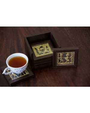 Dhokra Coaster Set With Stand 