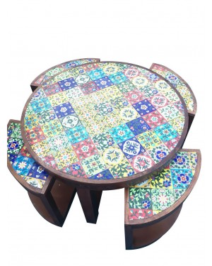 Pottery Circular Table with four chairs.