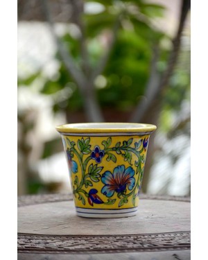Handmade Blue Pottery Bowl and Vessel for multipurpose  floral print MultiColour