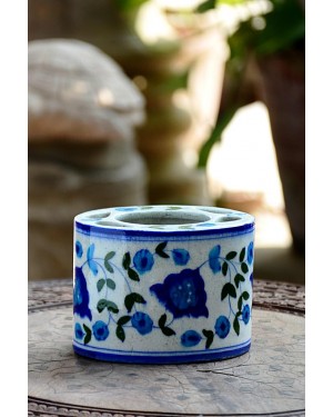 Handmade Blue Pottery Ash tray  floral print Turquoise Colour  5*10*5 Cm
