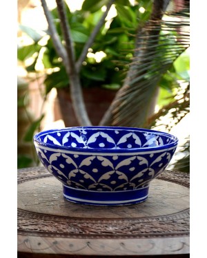 Handmade Blue Pottery designer plates for snacks and bowl floral print MultiColour