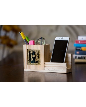 Pine Wood Pen Stand With Mobile Holder