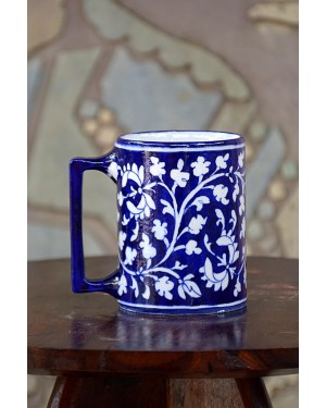 Handmade Blue Pottery specially design Coffe/Tea mug full size . floral print MultiColour