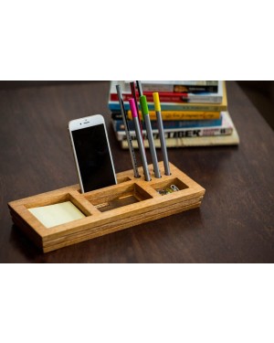 Mango Wood Table Organizer With Post-It Sticky Note