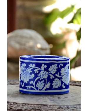 Handmade Blue Pottery Ash tray  floral print Turquoise Colour  5*10*5 Cm
