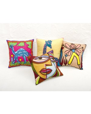 Designer handcrafted "la badam" Decor  Cushion Covers 4 Piece Cushions Cover (NO FILLER) Vintage  Style Handmade Kantha Designed in Paris, Crafted India.