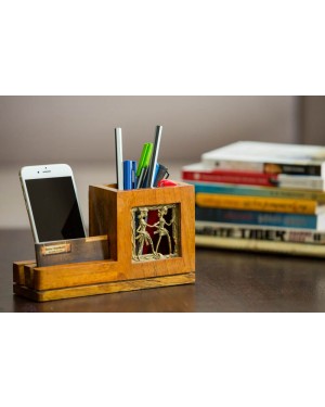 Mango Wood Pen Stand With Card & Mobile Holder