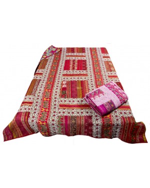 Designer Handcrafted Handmade Quilt,  Bohemian Bedding, Throw Blankets, Indian Bedcover,  Cotton Kantha Bedding, Vintage Kantha Quilt, Single Bed