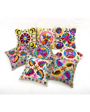 Designer handcrafted "la badam" Decor  Cushion Covers Set of 5 Cushions Cover Vintage  Style Handmade Kantha Designed in Paris, Crafted India. Suani work