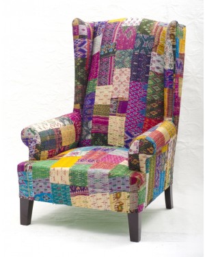Vintage Kantha Patchwork Upholstered  Sofa Chair in Melody Patchwork Multi Arm  Chair Vintage Kantha Sofa Patchwork Chair
