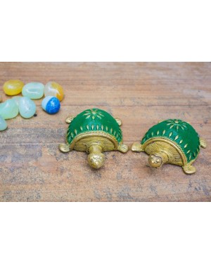 Dhokra Tortoise Table Top Set- Green
