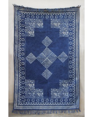 Handblock Indigo Dabu Printed Indian Dhurries Area Rugs Vegetable Dye, 100% Handweave with Natural Color for Any area in home.