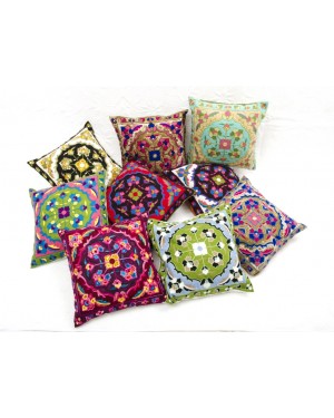 Designer handcrafted "la badam" Decor  Cushion Covers Set of 5 Cushions Cover Vintage  Style Handmade Kantha Designed in Paris, Crafted India. Bhujodi Work