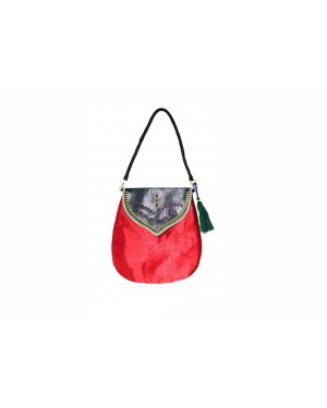 Handscart Abstract designer Shoulder bag Genuine leather handcrafted shoulder bag Red Leather Messenger shopping hand tooled bag with block print design