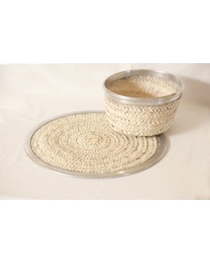 Sosal Crochet designer handcrafted beads baskets with ecofriendly beads baskets and Mat (Pack of 2)