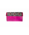 Handscart Abstract designer Pink Handclutch bag Genuine leather handcrafted Clutch bag with Kantha embroidery Pink Leather Messenger shopping hand tooled bag with block print design