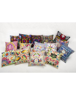 Designer handcrafted "la badam" Decor  Cushion Covers Set of 5 Cushions Cover Vintage  Style Handmade Kantha Designed in Paris, Crafted India. Sujani Embrodiery