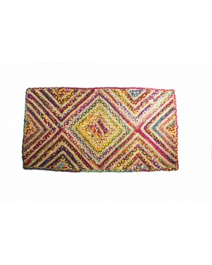 Handscart Handcrafted Chindi Jute Round Colorful Natural Jute Chindi Sisal Woven Area Braided Rug Boho Bohemian Indian