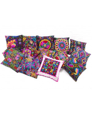 Designer handcrafted "la badam" Decor  Cushion Covers Set of 5 Cushions Cover Vintage  Style Handmade Kantha Designed in Paris, Crafted India. Kantha bengal