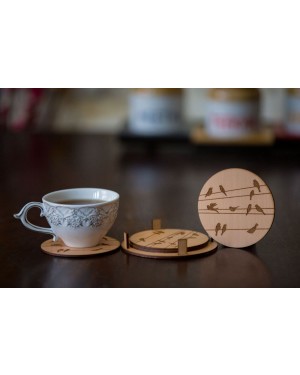 Round Coasters With Birds Design Engraved 