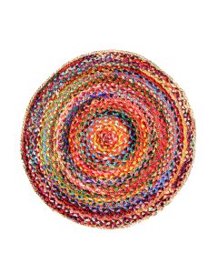 Handscart Handcrafted Chindi Jute Round Colorful Natural Jute Chindi Sisal Woven Area Braided Rug Boho Bohemian Indian