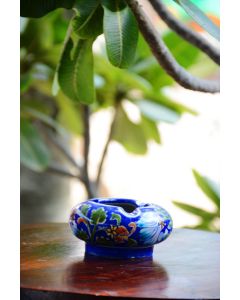 Handmade Blue Pottery Ash tray  floral print Turquoise Colour  5*10*5 Cm