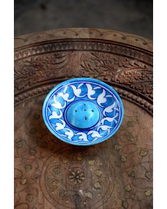 Handmade Blue Pottery Incense holder floral print MultiColour