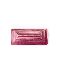 Handscart Abstract designer Pink Handclutch bag Genuine leather handcrafted Clutch bag with Kantha embroidery Pink Leather Messenger shopping hand tooled bag with block print design