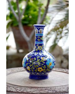 Handmade Blue Pottery designer flower vessel pot for dining room or office  floral print MultiColour