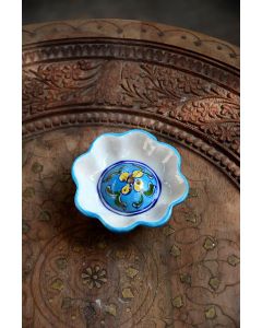 Handmade Blue Pottery Incense holder floral print MultiColour