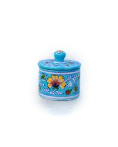 Handmade Blue Pottery Designer specially for kitechn accessories Pot for tea or suger with Lid  floral print MultiColour