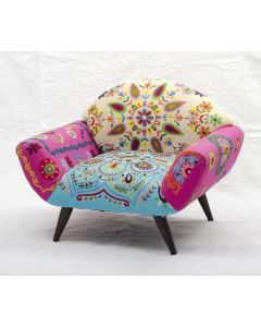 Vintage Kantha Patchwork Upholstered  Sofa Chair in Melody Patchwork Multi Arm  Chair Vintage Kantha Sofa Patchwork Chair