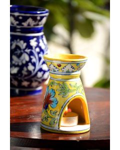 Handmade Blue Pottery Oil Diffuser/Oil  Burner Yellow Colour  6 inches