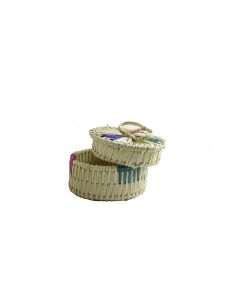 Handscart Handmade Abstract Design Cane Boxes Basket with multicolor cane made by spcial stiching process with banana leaf ecofriendly and organic