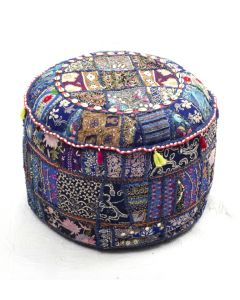 Badmeri Vintage Ottoman Indian Kantha  embroidery Work New Style Footstool  Pouf ottoman with Designer hand work.