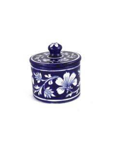 Handmade Blue Pottery Designer specially for kitechn accessories Pot for tea or suger with Lid  floral print MultiColour