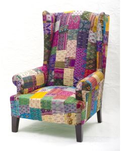 Vintage Kantha Patchwork Upholstered  Sofa Chair in Melody Patchwork Multi Arm  Chair Vintage Kantha Sofa Patchwork Chair