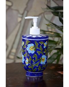 Handmade Blue Pottery Bathroom Ensemble 1 pieces with liquid soap dispenser soap floral print MultiColour