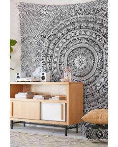 Jaipur Handloom Brown & White Peacock Mandala Tapestries Hippie Tapestry Hippy Indian Dorm Decor Psychedelic Tapestry Wall Hanging Bohemian Bedspread Bedding Bed Cover Beach Blanket picnic Sheet