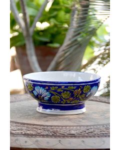 Handmade Blue Pottery designer plates for snacks and bowl floral print MultiColour