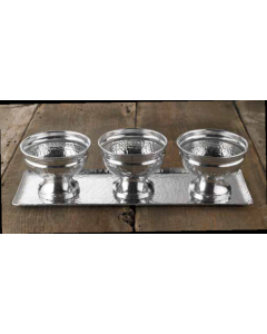 Handscart Vintage house brass aluminium  decorative Ice cream bowls vintage silver hammered  brass pedestrial centrepiece bowl set of three with a tray