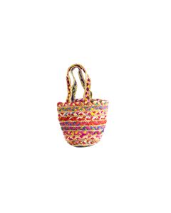 Handscart Handcrafted Boho Design Women's Tote Bags withEcofriendly jute for all purpose. (Chindi Flower_Jute )