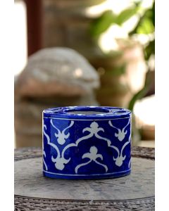 Handmade Blue Pottery Ash tray  floral print Turquoise Colour  5*10*5 Cm