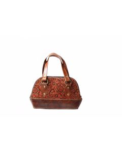 Handscart Abstract designer Shoulder bag Genuine leather handcrafted shoulder bag Red Leather Messenger shopping hand tooled bag with block print design