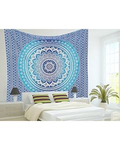 Jaipur Handloom Brown & White Peacock Mandala Tapestries Hippie Tapestry Hippy Indian Dorm Decor Psychedelic Tapestry Wall Hanging Bohemian Bedspread Bedding Bed Cover Beach Blanket picnic Sheet