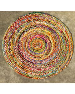 Handscart Handcrafted Chindi Jute Round Colorful Natural Jute Chindi Sisal Woven Area Braided Rug Boho Bohemian Indian