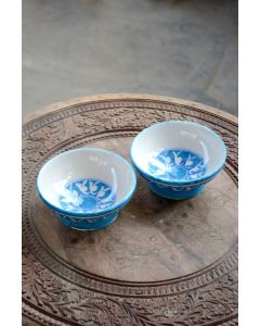 Handmade Blue Pottery designer plates for snacks and bowl set of 2 for any occasion floral print MultiColour